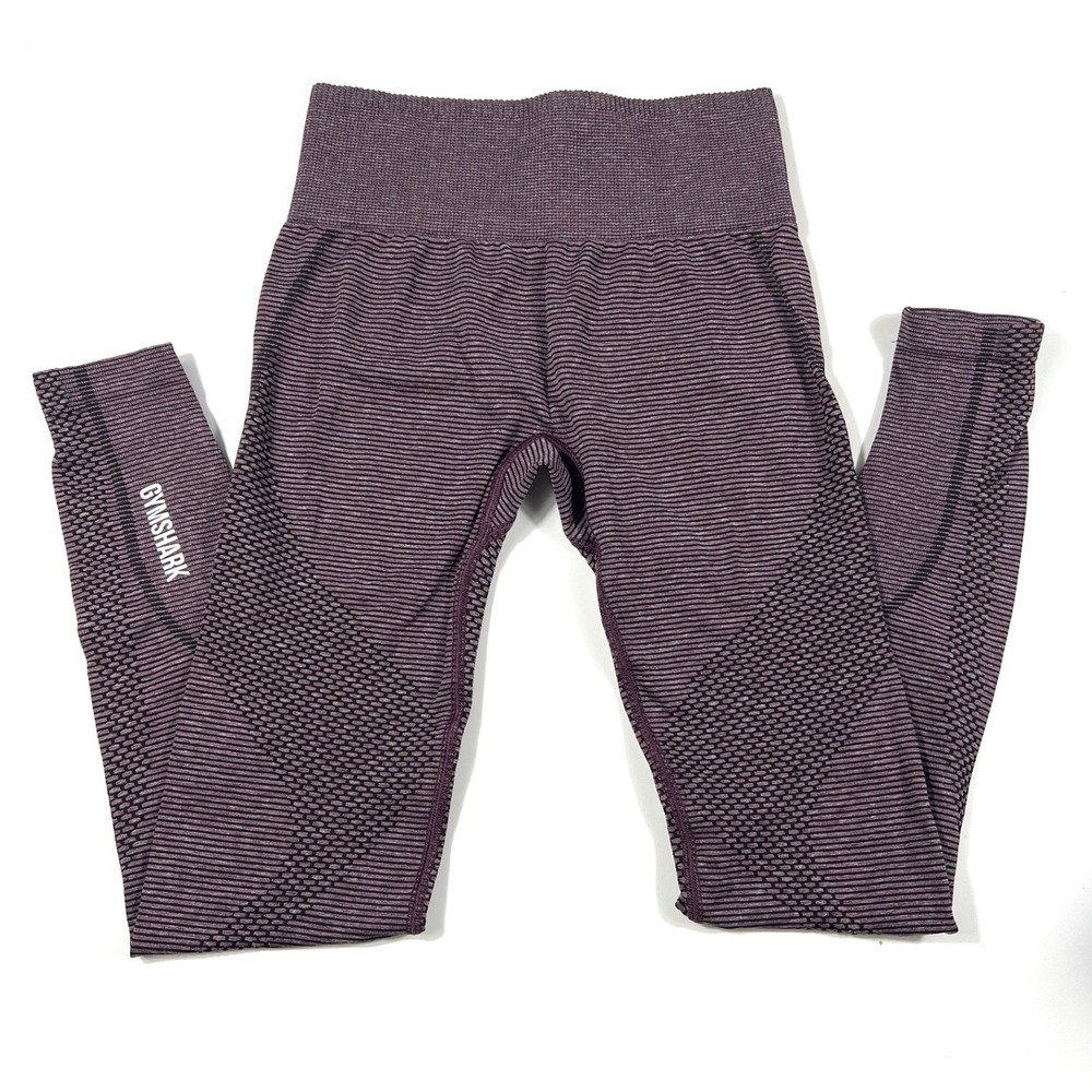 Gymshark Geo Seamless High Waisted Leggings Purple Black Striped XS Gym‎ Workout